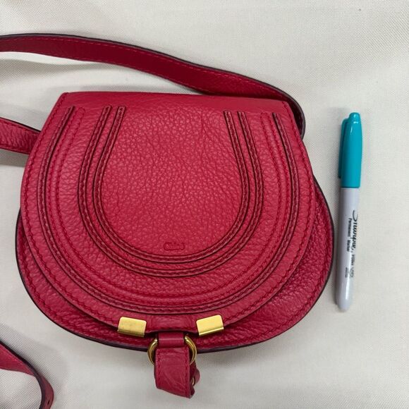 Auth Chloe Mini Marcie Tulip Red Crossbody Saddle Bag Preloved Excellent - Picture 16 of 16